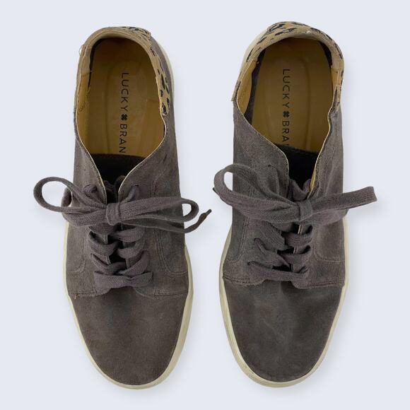 Lucky Brand Loucia Gray Suede Leopard White Sole Lace Up Sneaker 7.5 - Picture 3 of 10